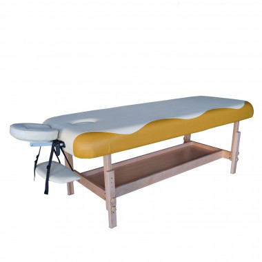 Массажный стационарный стол DFC NIRVANA, SUPERIOR, дерев. ножки, 1 секция, цвет беж.с желт.