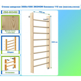 Стенка шведская 3000х1000 ЭКОНОМ боковина 110 мм (массив.сосна)